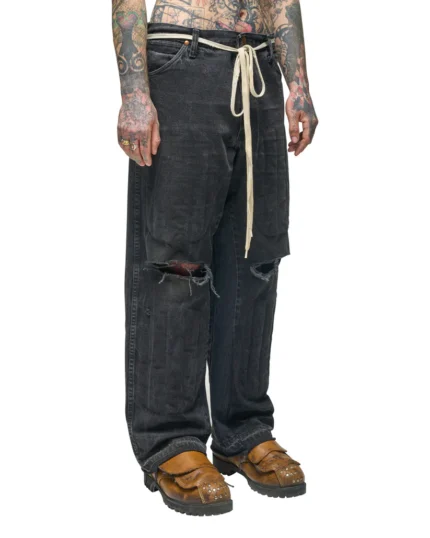 PADDED RIDING DENIM JEANS BLK